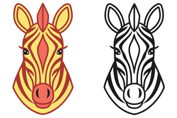 Stripped Zebra Head Cartoon Yellow & Red Color Illustration, Zebra Animal Icon