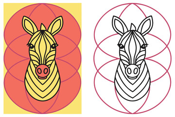 Cartoon Zebra Head with Striped Fur and Geometric Floral Accents Design