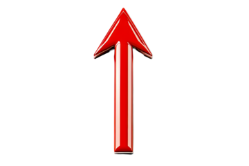 Shiny red arrow points up, metallic effect, way forward, cut out transparent