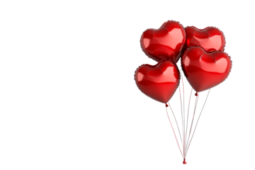 Glossy heart balloons floating against a black background, cut out transparent