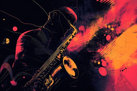 Modern, minimalist jazz symbols against a sleek, dark background, creating a clean and contemporary design