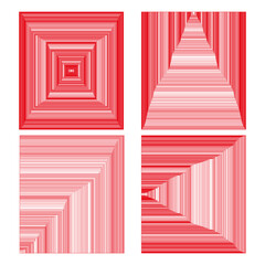 Obraz premium Striped geometric shapes. Red gradient composition. Abstract pattern vector. Optical illusion effect.