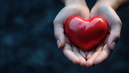 Obraz premium Symbolic Red Heart Held In Hand For Generosity, Affection, Togetherness, Companionship, Collaboration, Or Philanthropy On Social Media.