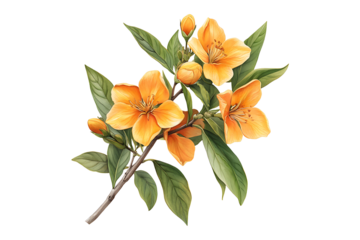 Orange branch with flower orange illustration isolated on white or transparent background.