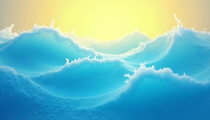 Vibrant Blue Ocean Wave Against Golden Sky Digital Art