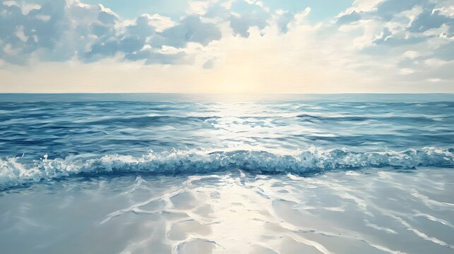 Tranquil Morning Seascape Painting for Relaxation and Home Decor
