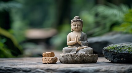 Serene buddha statue garden meditation mindfulness