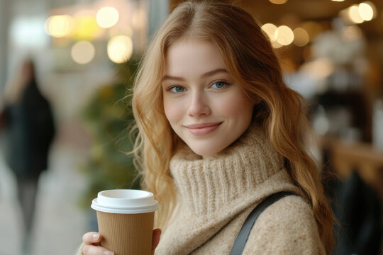 A woman holding a cup of coffee at a cozy cafe table, with a book and eyeglasses beside her, enjoying a peaceful moment of relaxation and tranquility.