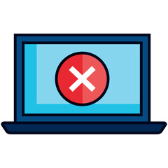 Obraz premium Vector illustration of a blue laptop displaying a red circle with a white 