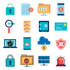Set of cybersecurity vector icons with a white background