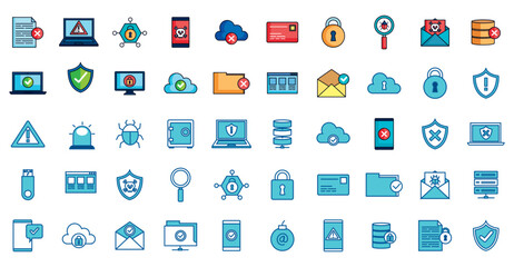 Set of cybersecurity vector icons with a white background