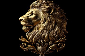 Obraz premium Golden lion head sculpture with ornate crown.
