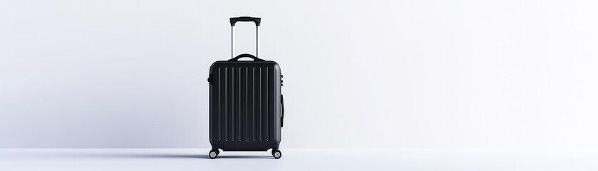 Fototapeta premium Stylish black suitcase on a white isolated background, perfect for travel enthusiasts and adventure seekers.