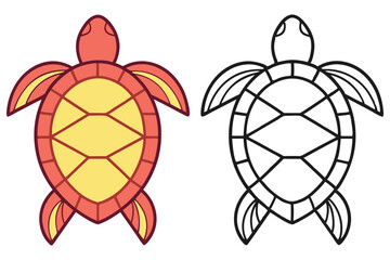 Cartoon Sea Turtle Color and Outline on Transparent Background