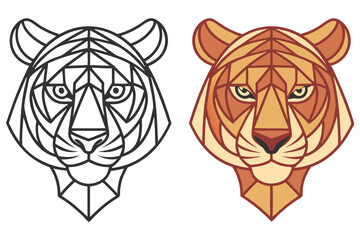 Fototapeta premium Geometric Tiger Head Modern Outline, Colored on White Backdrop