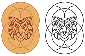 Outlined Tiger Head in Decorative Circles, of Feline in Geometric Style