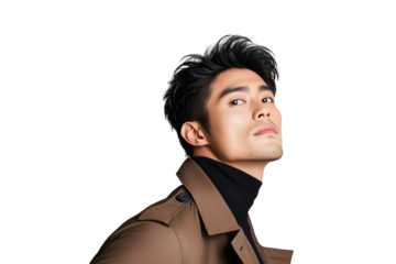 Stilvoller Mann im Mantel mit ernstem Blick PNG mit transparentem Hintergrund

