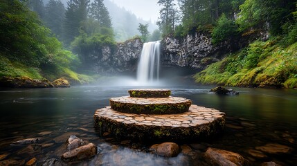 Serene waterfall nature scene
