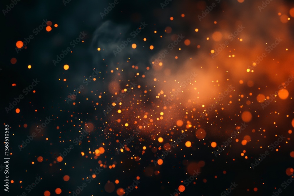 Wall mural abstract orange bokeh lights floating in a dark atmospheric background