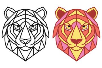 Obraz premium Geometric Tiger Head Low Poly Art, Coloring Page, Transparent Background