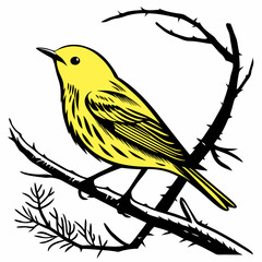 yellow warbler black silhouette icon vector