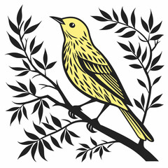 yellow warbler black silhouette icon vector