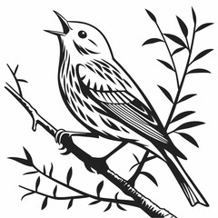 yellow warbler black silhouette icon vector
