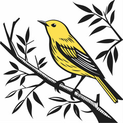 yellow warbler black silhouette icon vector