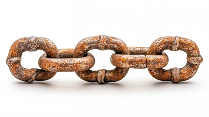 Obraz premium Rusted Chain Links on White Backdrop Showing Uniform Corrosion