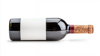 Red Wine Bottle with Blank Label on White Background