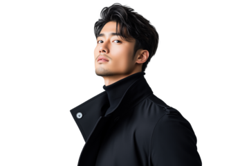 Stilvoller Mann im Mantel mit ernstem Blick PNG mit transparentem Hintergrund

