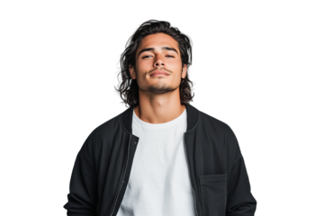 Lässiger junger Mann mit langen Haaren im modernen Outfit PNG mit transparentem Hintergrund

