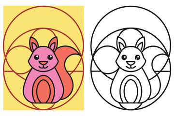 Outline Squirrel with Pink and Yellow Background Design