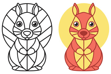 Two Geometric Rabbits Coloring Page Style Bunny Outline and Red Colored