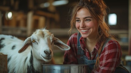 Woman hands milking a goat on the farm