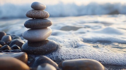 stones stacked on the seashore