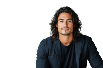 Lässiger junger Mann mit langen Haaren im modernen Outfit PNG mit transparentem Hintergrund

