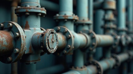 A Detailed Close-Up of Aged Industrial Piping System with a Weathered Control Valve