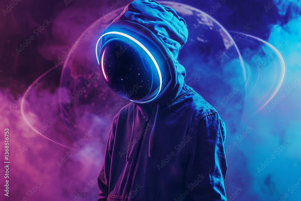Wall mural spacesuit helmet displays a modern, high-tech generative ai