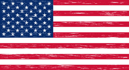 USA flag  grunge vector icon . United States of America flat brush strok badge .Flag of usa vector flat national symbol  .USA flag label. Vintage American flag  isolated on transparent background.