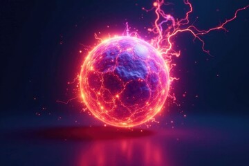 Fototapeta premium A Glowing Orb of Energy with Electric Sparks and a Rough Surface
