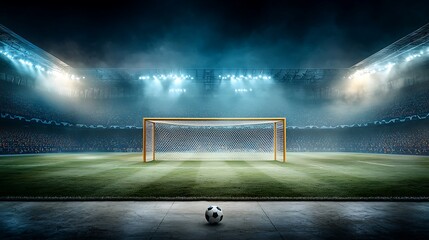 Soccer goal night stadium dramatic lighting