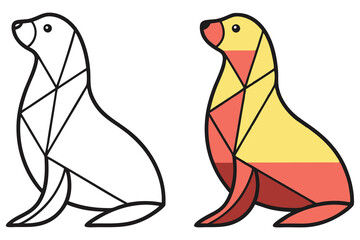 Sea Lion Outline and Yellow Coral Geometric Fill Animal Clip Art
