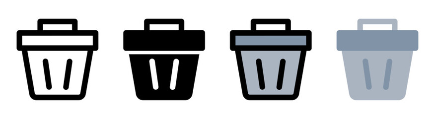 The stylish trash can icon features a clean, minimalist aesthetic. Perfect for environmental, recycling, and waste reduction themes.