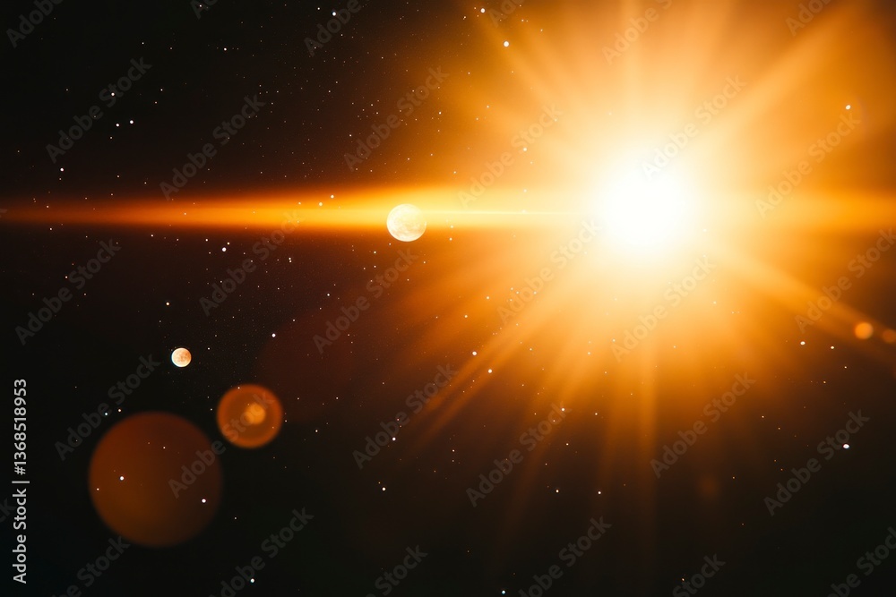 Wall mural bright star and planets shining in deep space background image