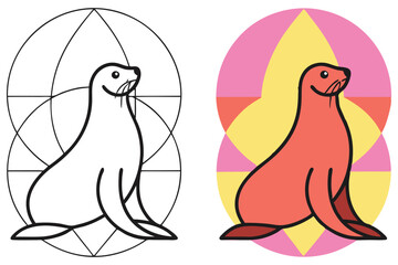 Cartoon Sea Lion with Geometric Circle Pattern Design Elements