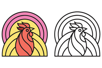 Creative Outline of Rooster Against Rainbow Colored Background Design