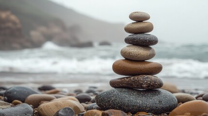 stones stacked on the seashore