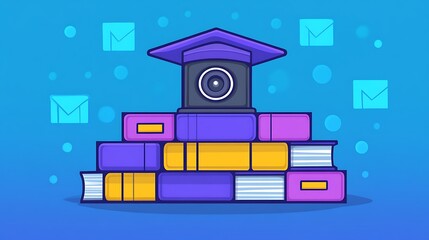 An illustration of an online webinar setup with a camera and screen.