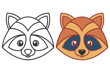 Raccoon Head Line Art and Color Version, Animal Illustration, Design